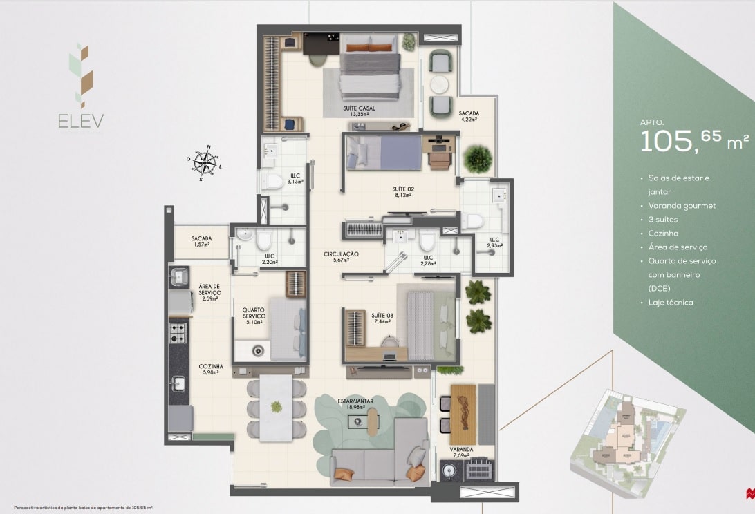 Apartamento a venda 3 quartos | Elev Jardim de Fátima | Fortaleza Ce