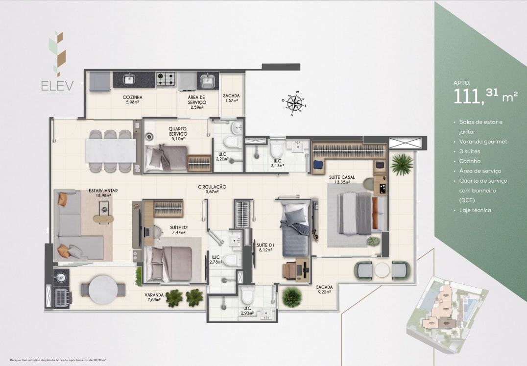 Apartamento a venda 3 quartos | Elev Jardim de Fátima | Fortaleza Ce